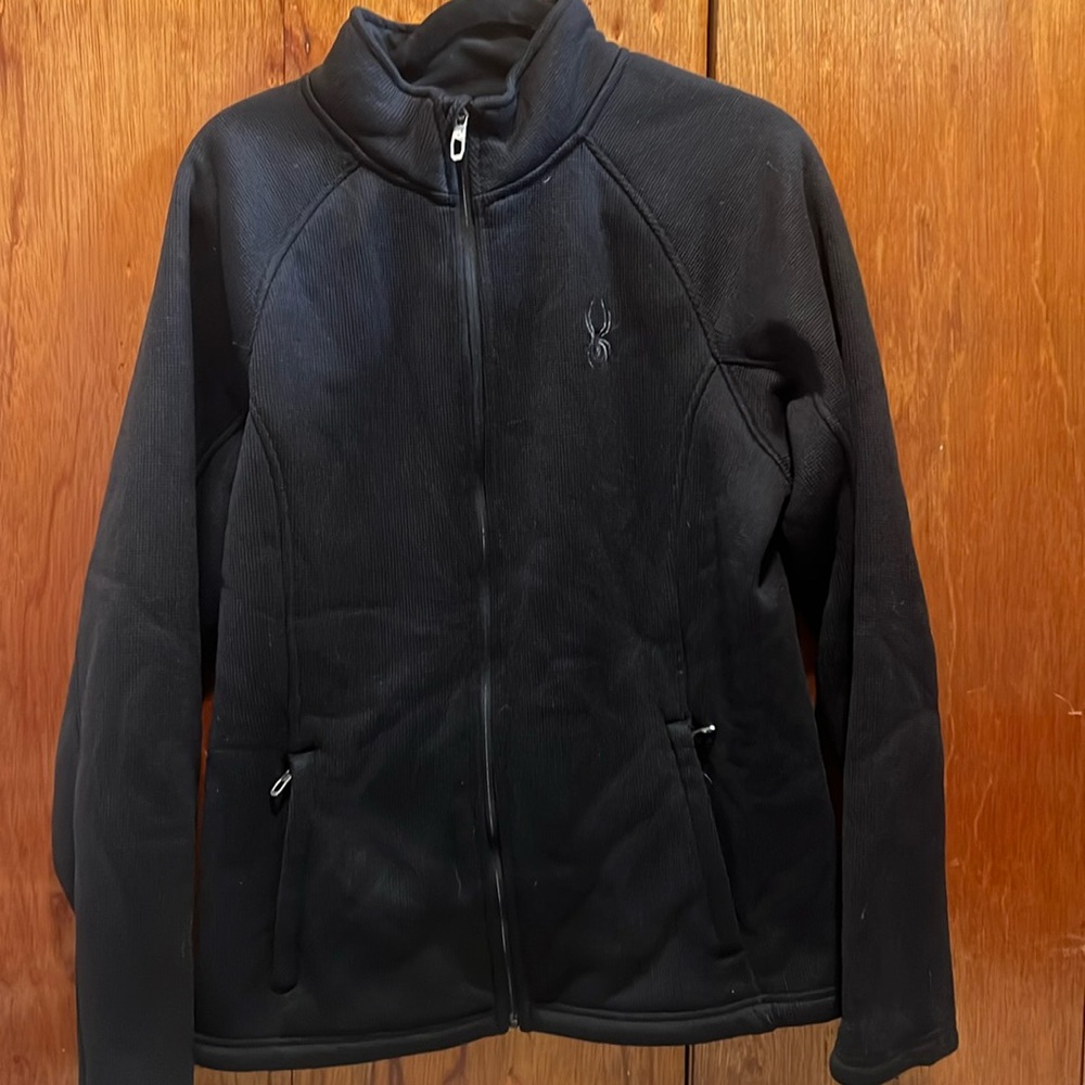 Men's Black spider jacket fleece lined,  zipper pockets, like new.